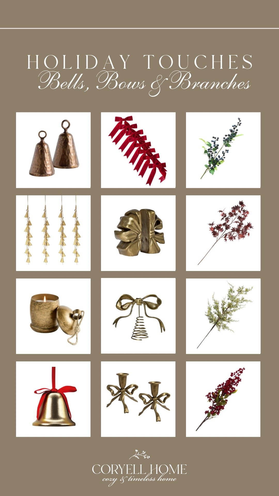 Holiday bells, bows & branches to finish off those unfinished spaces in the home! These range in price points and make the perfect finishing holiday touch for any space! 

#LTKStyleTip #LTKHome #LTKHoliday