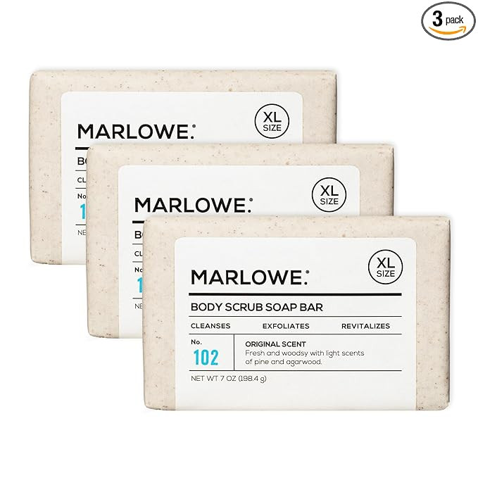 MARLOWE. No. 102 Body Scrub Soap 7 oz (3 Bars), Exfoliating Soap Bar with Shea Butter, Olive Oil ... | Amazon (US)