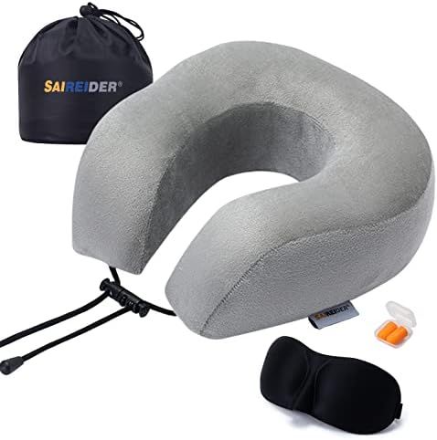 SAIREIDER Travel Pillow 100% Memory Foam Neck Pillow for Airplanes Flight Rest Best Adjustable Tr... | Amazon (US)