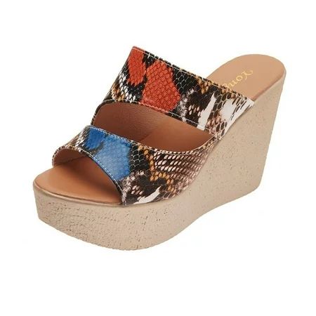 Women s Platform Wedge Heeled Sandals Fashion Snake Print Slides Casual Summer Open Toe Slip On High | Walmart (US)