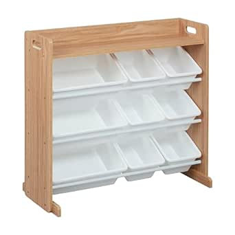 ECR4Kids 3-Tier Organizer with Shelf and 9 Bins, Toy Storage, Dark Natural/White | Amazon (US)