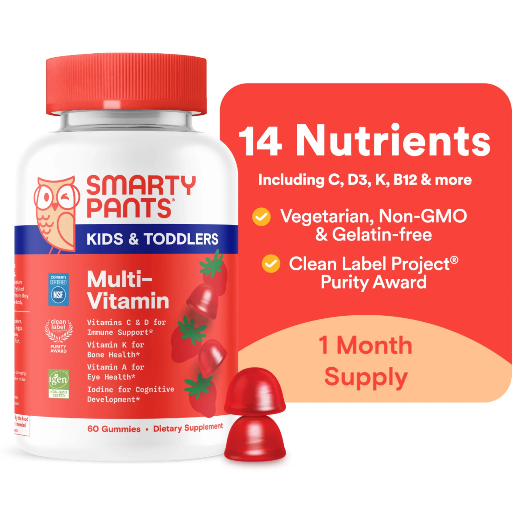 SmartyPants Kids & Toddler Multivitamin Gummies, Wellness Supplement for Kids, Vitamin C, B12, 60... | Walmart (US)