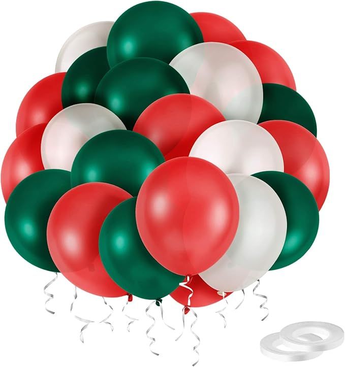 Christmas Balloons Decoration Green Red and White Balloons 12 Inch 60 Pack Party Balloons for Chr... | Amazon (US)
