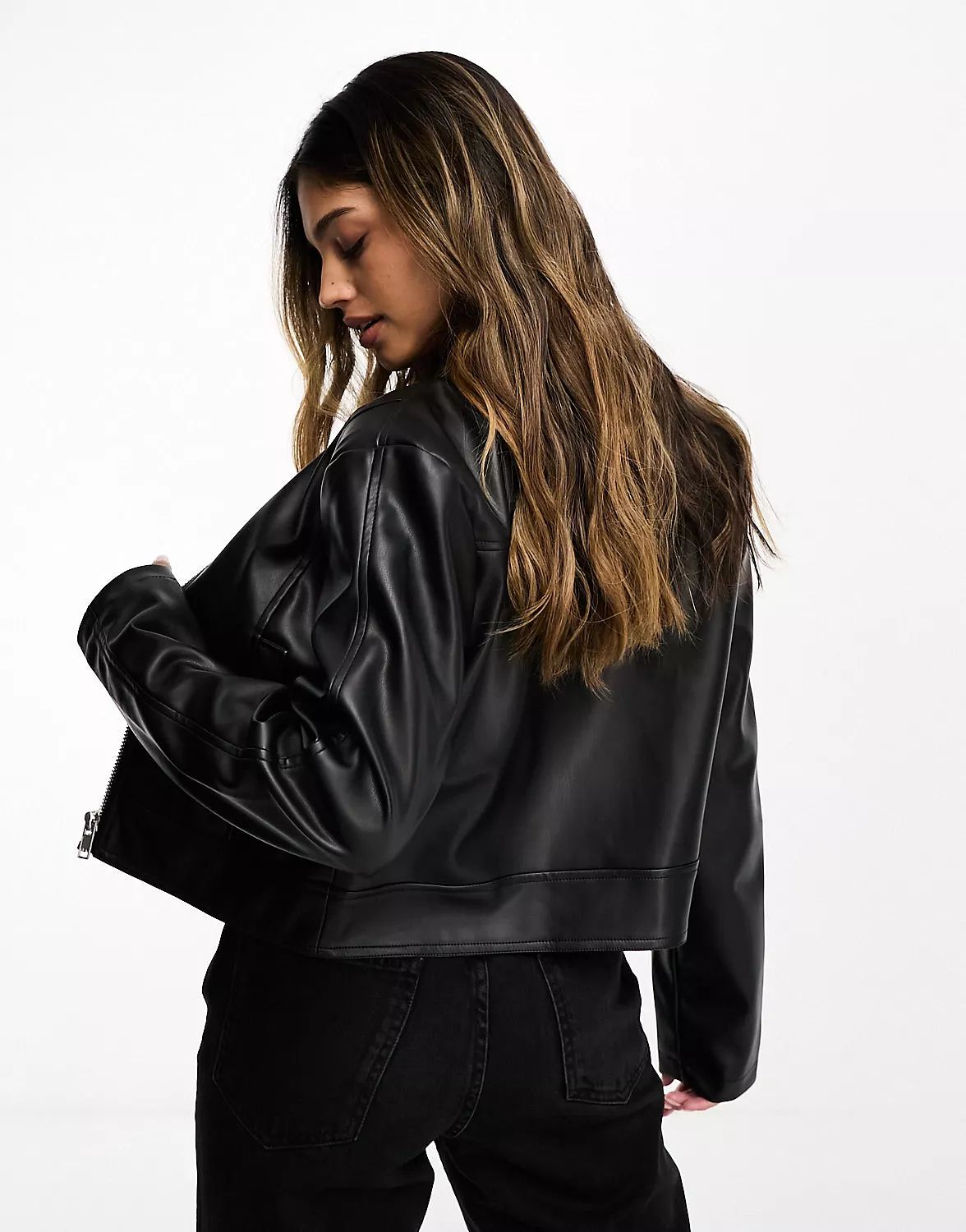 ASOS DESIGN faux leather moto biker jacket in black | ASOS (Global)