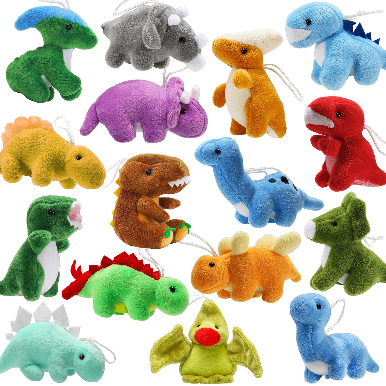 16 Pack Plush Dinosaurs Bulk, Mini Dinosaur Figures Assortment Keychain Toy, Soft Dino Stuffed An... | Amazon (US)