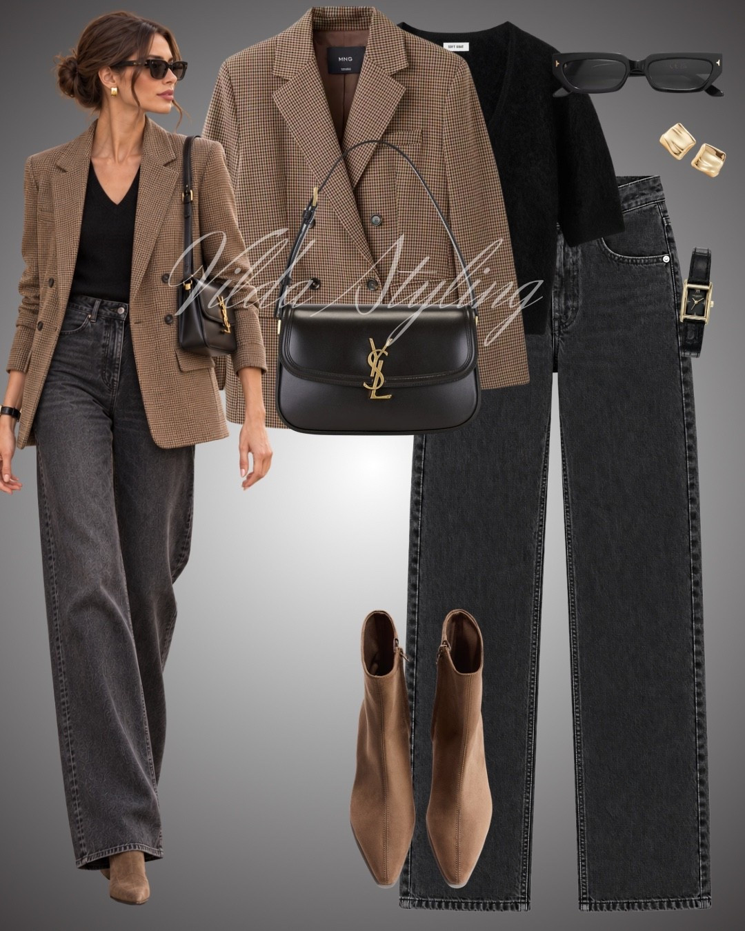 Blazer season perfection 🤎 A checked blazer paired with a black knit, wide-leg jeans and suede ankle boots—the perfect polished yet effortless fall outfit.

#LTKautumn #LTKjeans #LTKworkwear