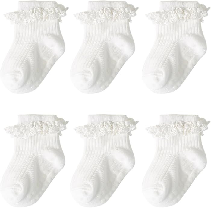 DRESHOW BQUBO Baby Girls Toddler Girls Anti Slip Socks Cute Frilly Ruffle Socks Grip Ankle Baby S... | Amazon (US)