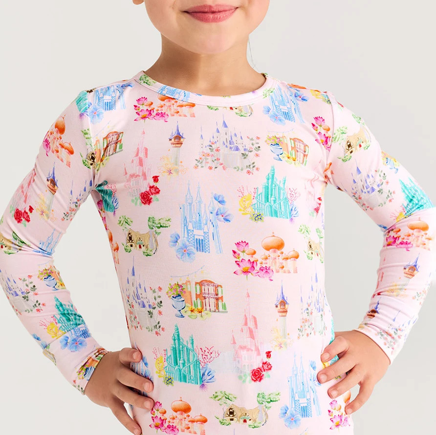 Princess Pink Long Sleeve Disney Castles Classic Pajama Set | Posh Peanut® | Posh Peanut
