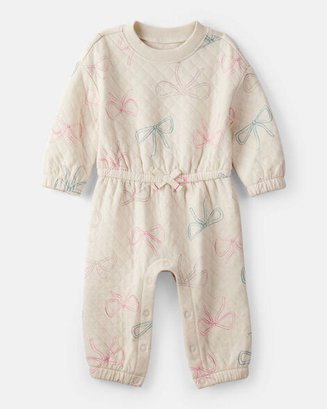 Baby Girl Bow Print Long-Sleeve Jumpsuit - Ivory | Carter's Inc