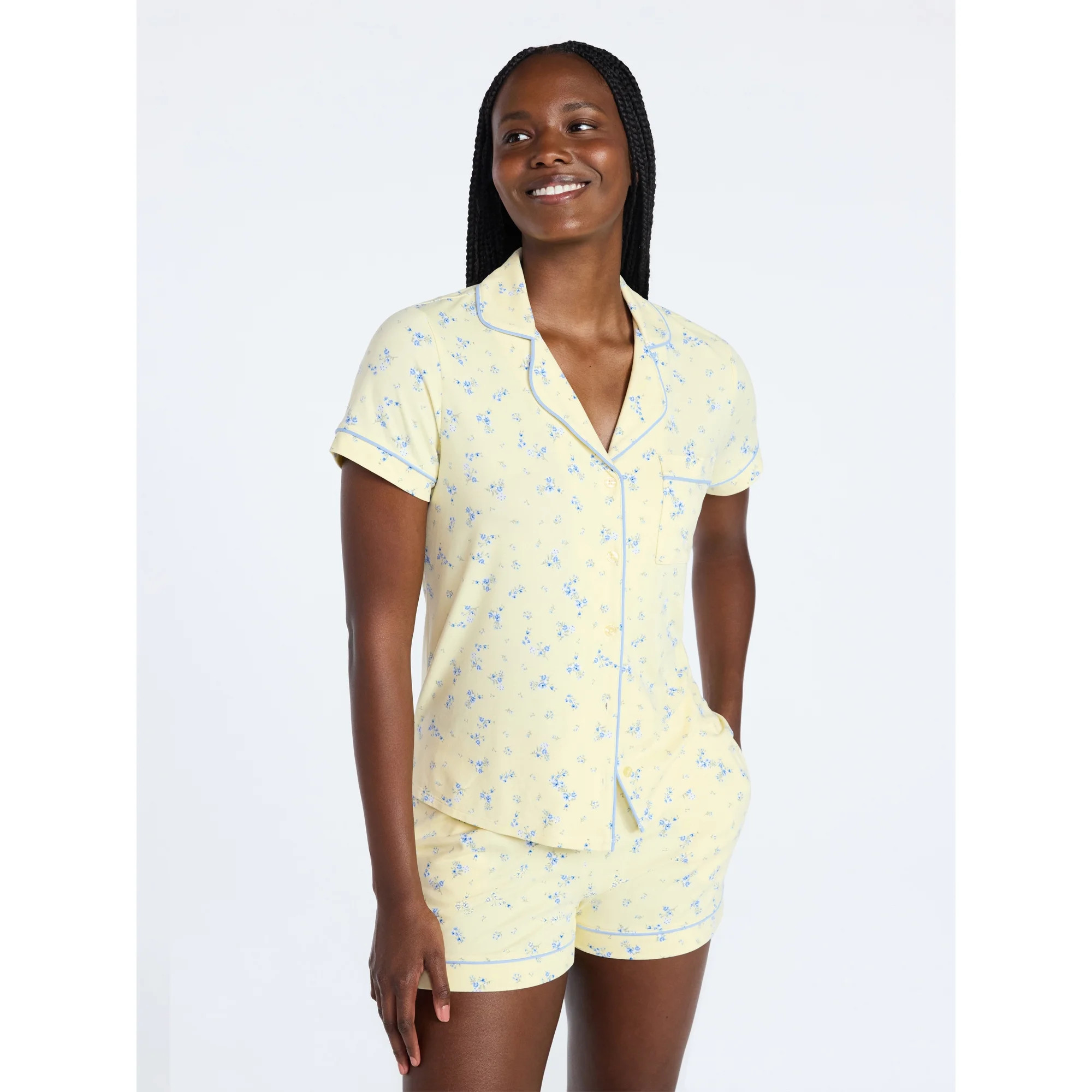 Joyspun Women's Dreamy Soft Collection Notch Collar Top and Shorts Pajama Set, 2-Piece, Sizes XS-... | Walmart (US)