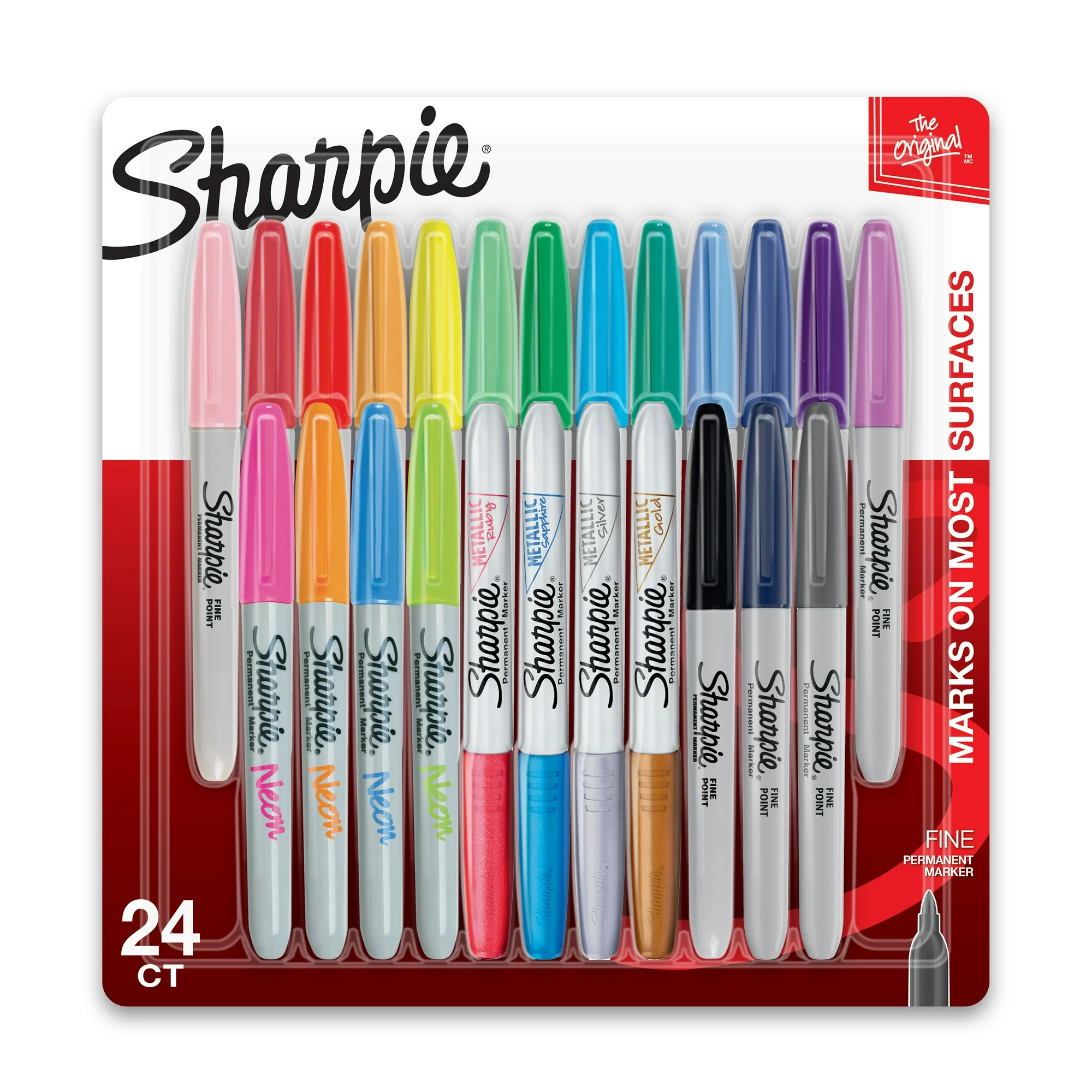 Sharpie Permanent Markers, Fine Point, Assorted Colors, 24 Count | Walmart (US)