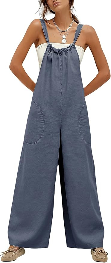 Uaneo Jumpsuit for Women Cotton Linen Wide Leg Adjustable Strap Floral Print Bohemian Overall One... | Amazon (US)