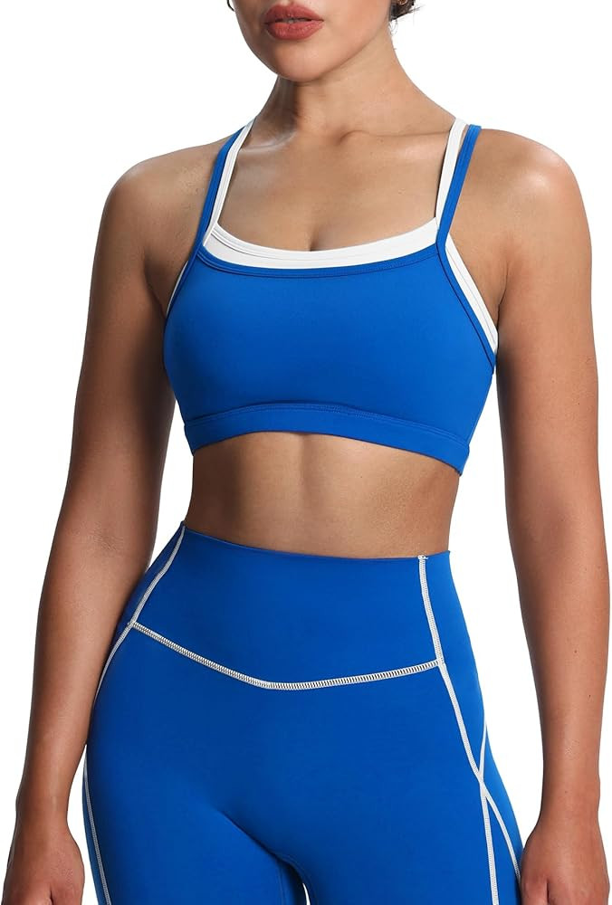 Aoxjox Women's Workout Sports Bras Takes Two Bra High Impact Training Fitness Running Yoga Crop T... | Amazon (US)