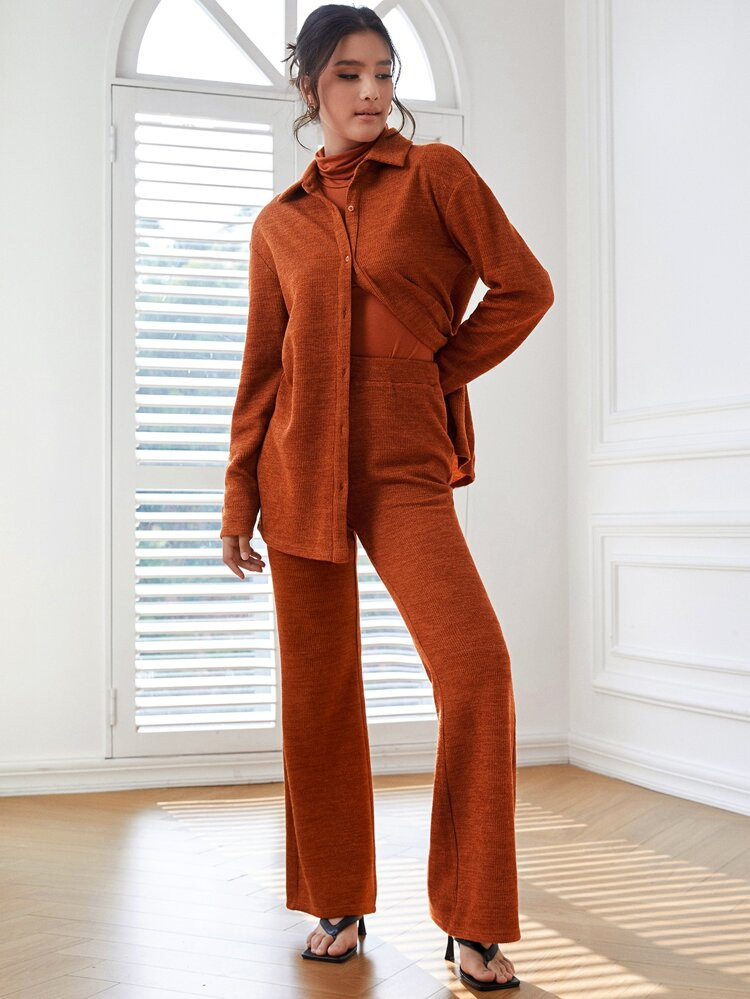 SHEIN Drop Shoulder Coat & Flare Leg Pants | SHEIN