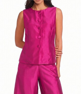 Callie Round Neckline Button Front Coordinating Sleeveless Top | Dillard's
