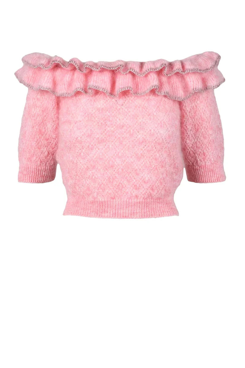 Mohair Polyamide Knit Top - Pink | Shop Simon