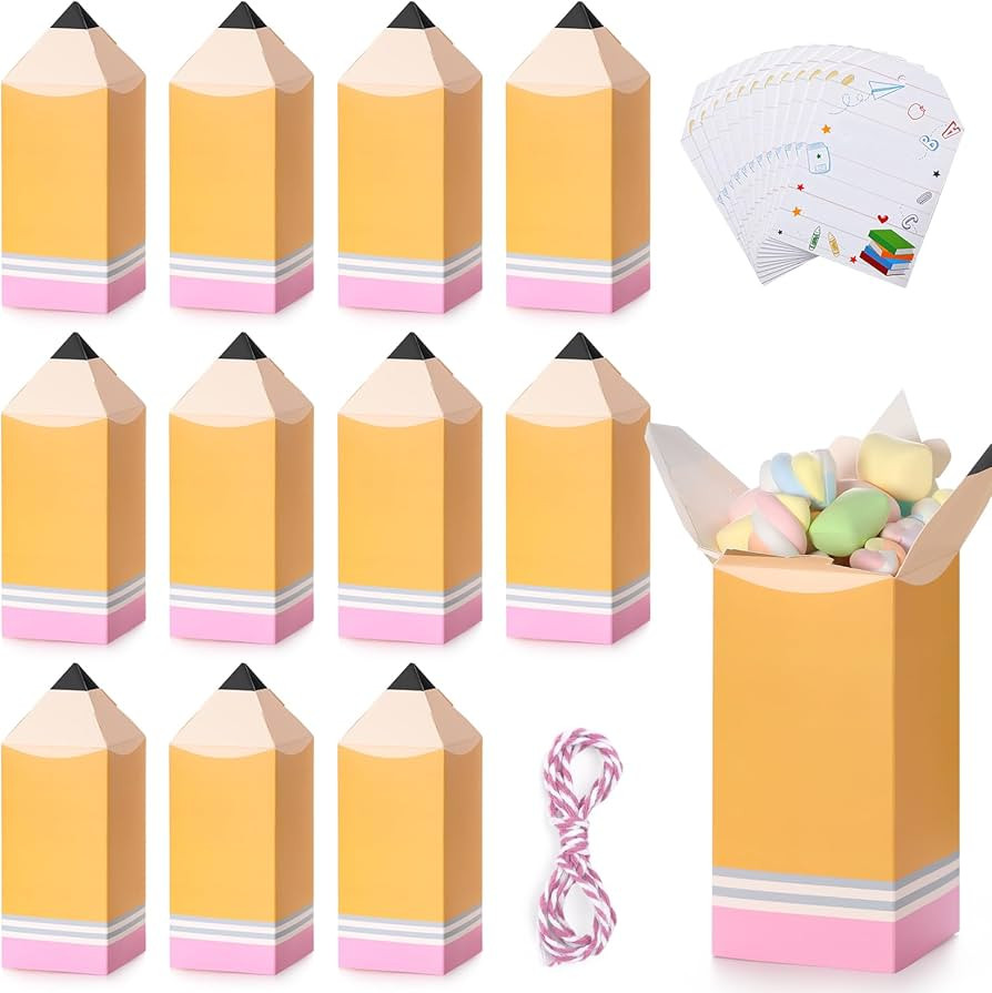 Sinasasspel Back to School Pencil Treat Boxes with Cards Thank You Teacher Candy Gift Boxes for T... | Amazon (US)