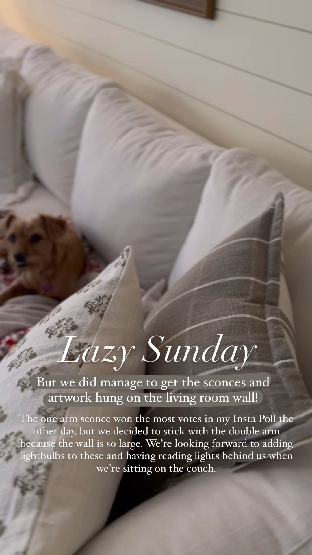 New artwork and sconces on the wall behind our living room couch. 

#LTKFindsUnder100 #LTKHome #LTKWatchNow