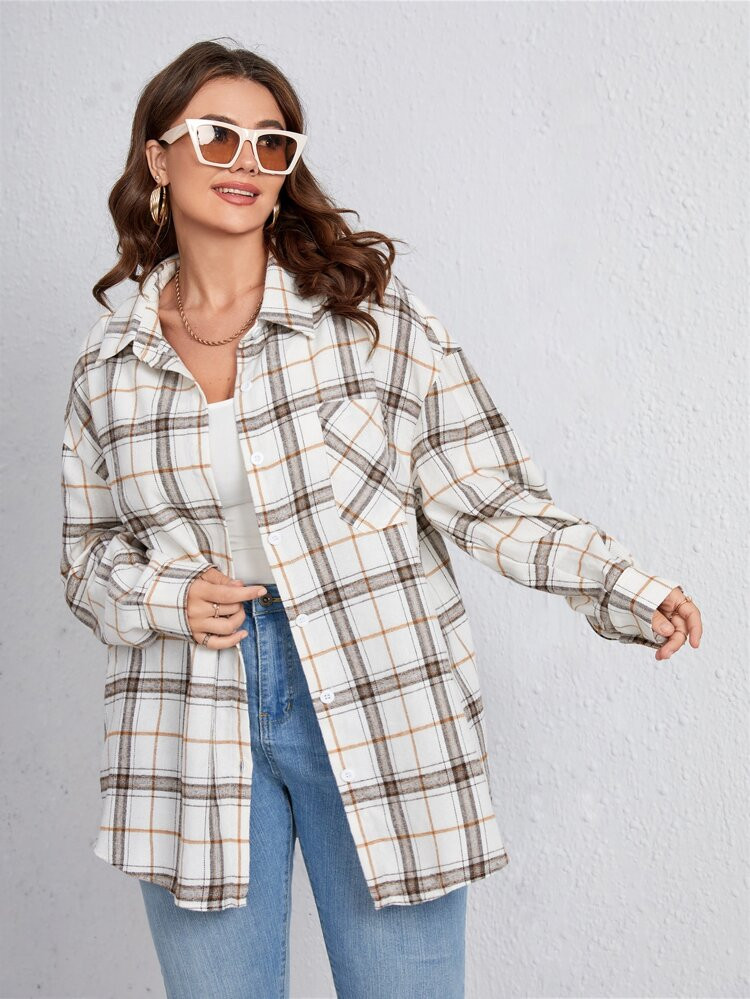 Plus Plaid Print Drop Shoulder Blouse | SHEIN