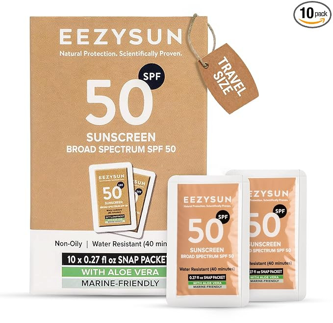 Mineral SPF 50 Travel Size Sunscreen Snap Packets 10pk - Infused with Aloe Vera - Vegan & Reef-Sa... | Amazon (US)
