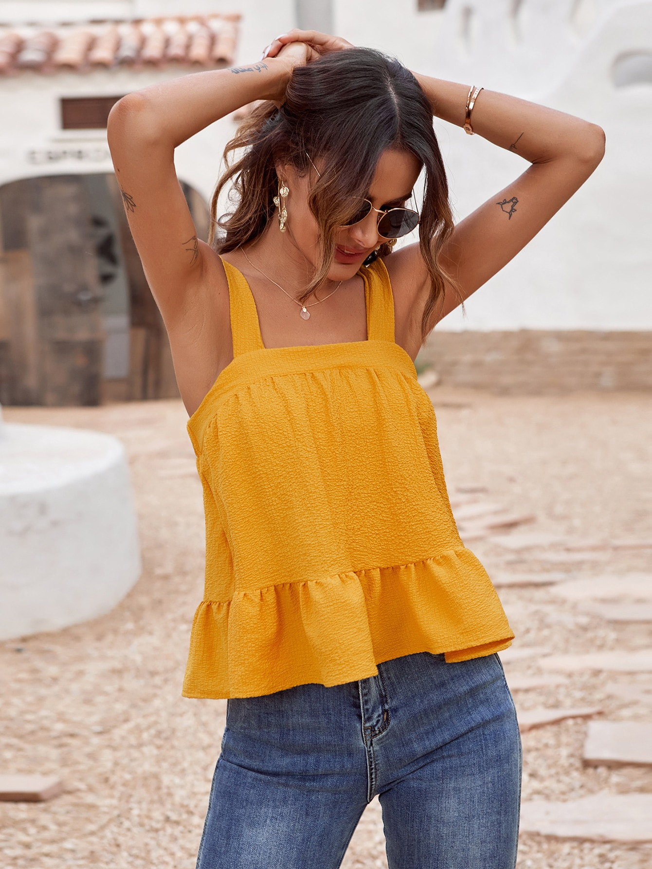 Ruffle Hem Low Back Cami Top | SHEIN