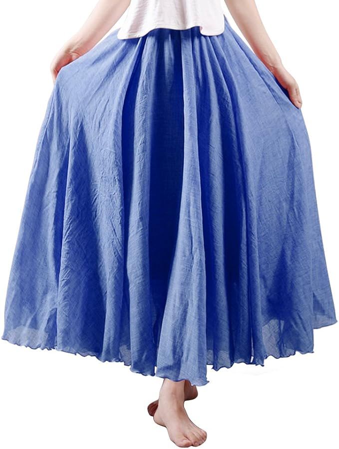 OCHENTA Women's Girls Elastic Waist Long Flowy Bohemian Cotton Casual Maxi Skirt for Summer Beach... | Amazon (US)