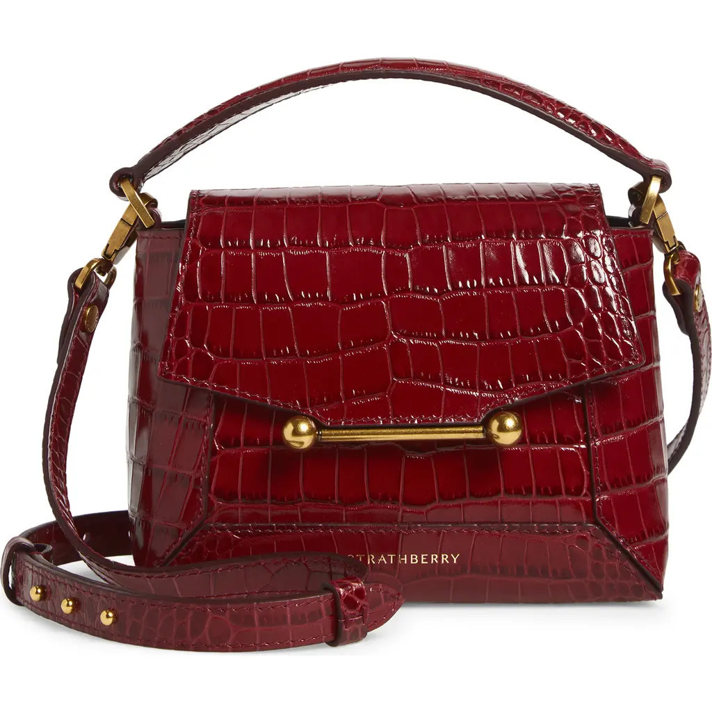 Strathberry Nano Mosaic Croc Embossed Leather Handbag in Oxblood at Nordstrom | Nordstrom
