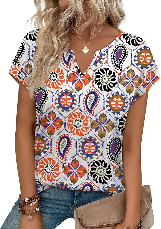 WIHOLL Womens Summer Tops 2026 Cap Short Sleeve Shirts V Neck Tshirts Spring Blouses Beach Vacati... | Amazon (US)