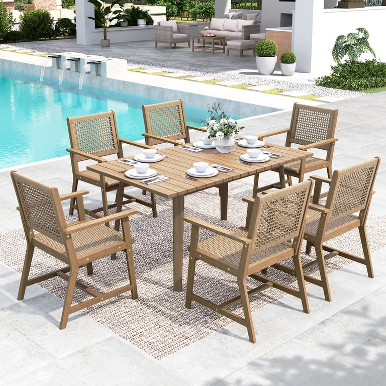 SUMMIT LIVING 2-Piece Acacia Wood Outdoor Patio Dining Chairs with Rattan Seat & Back | Walmart (US)