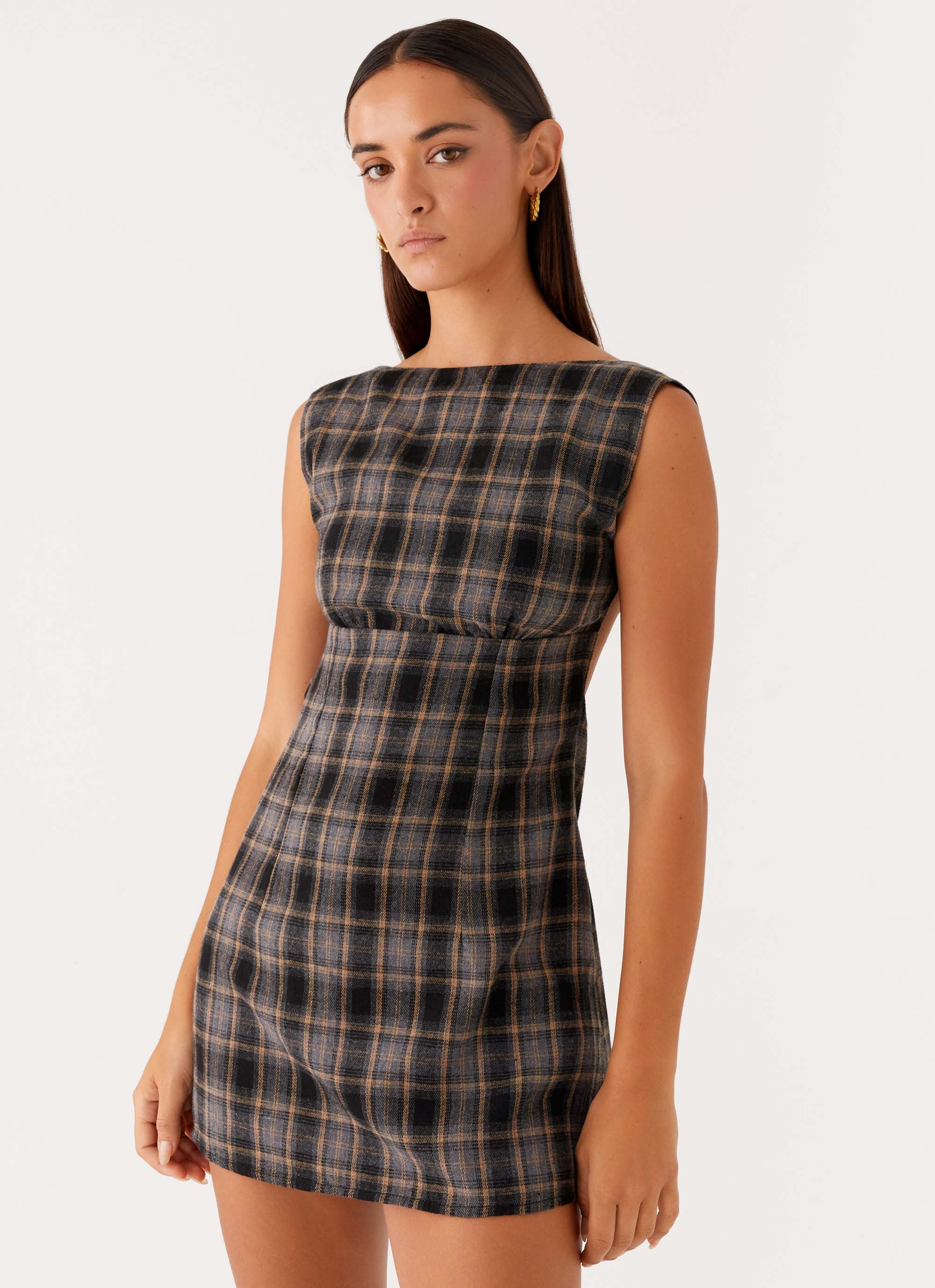 Vella Mini Dress - Brown Check | Peppermayo (Global)