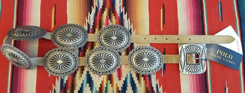 Ralph Lauren Belt 7 CONCHO Leather Suede Western Southwestern Indian Tan Silver Metal Womens Size... | Etsy (US)