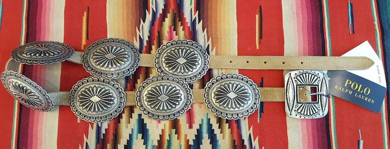 Ralph Lauren Belt 7 CONCHO Leather Suede Western Southwestern Indian Tan Silver Metal Womens Size... | Etsy (US)