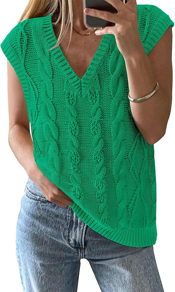 BTFBM Sweater Vest Women Oversized V Neck Cable Knit Casual Pullover Sweaters Fall Outfits 2025 S... | Amazon (US)