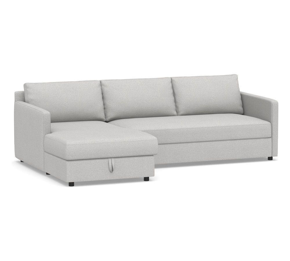 Pacifica Square Arm Upholstered Trundle Sleeper Sofa with Storage Chaise | Pottery Barn (US)