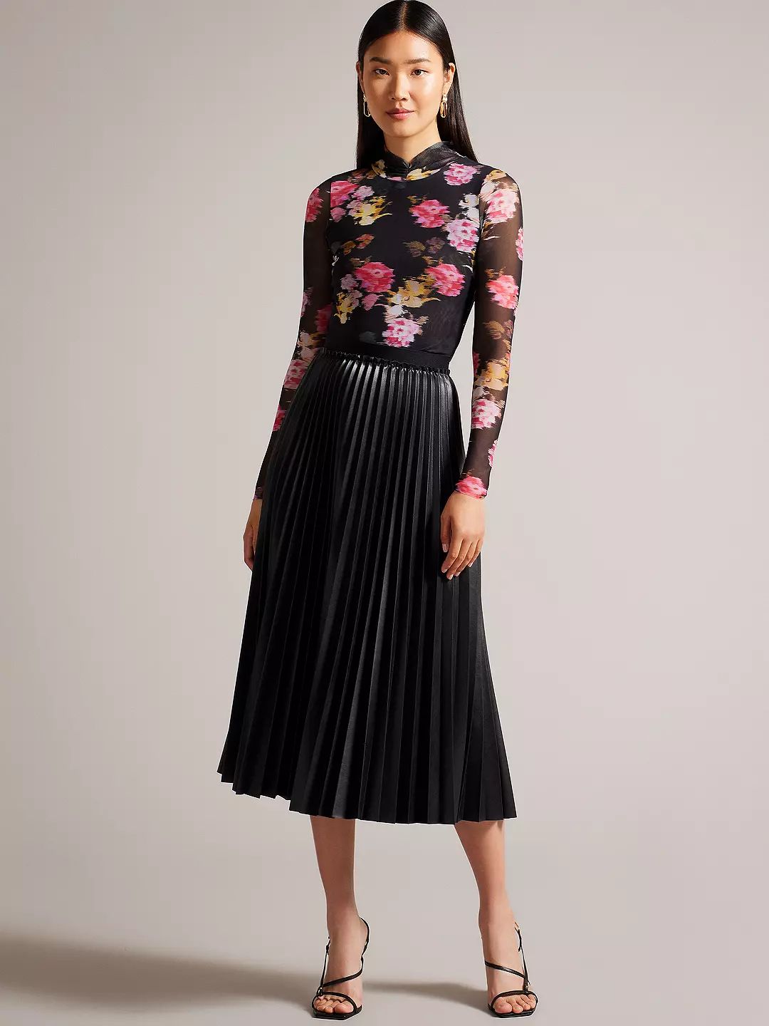 Ted Baker Olhaa Ottoman Pleated Midi Skirt, Black | John Lewis (UK)