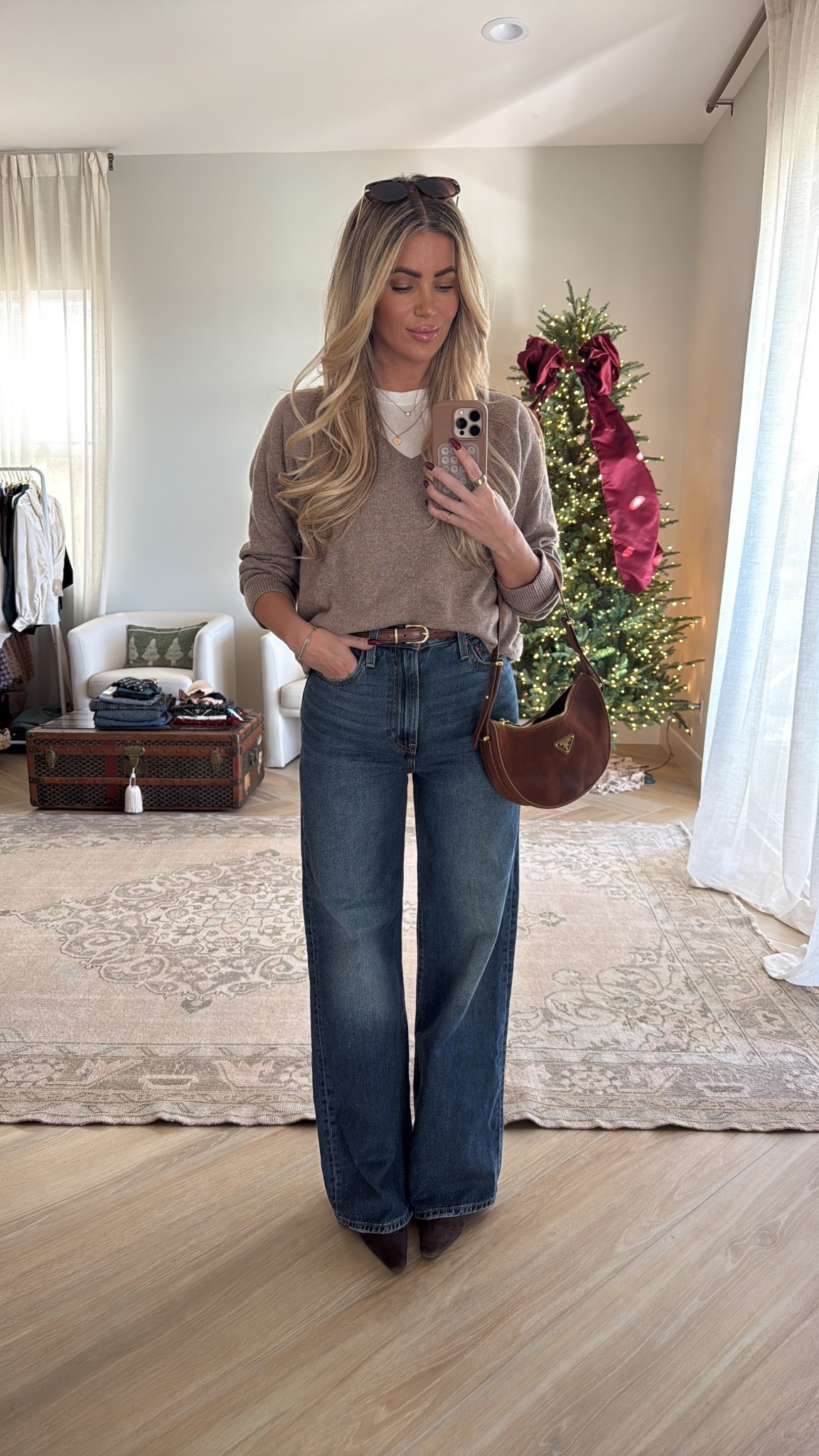 Size up in the denim
Wearing a small sweater 
27 denim 
