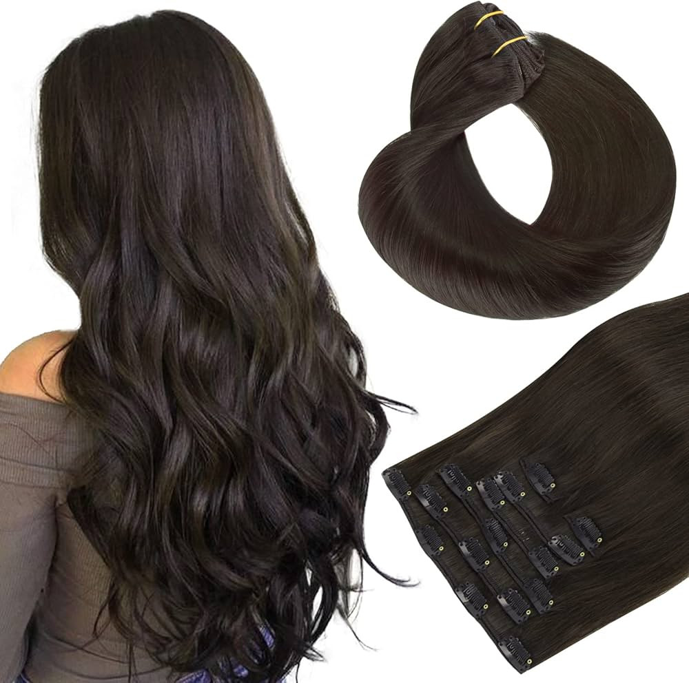 HOTBANANA Human Hair Clip in Hair Extensions, Dark Brown 120g Clip in Hair Extensions Real Human ... | Amazon (US)