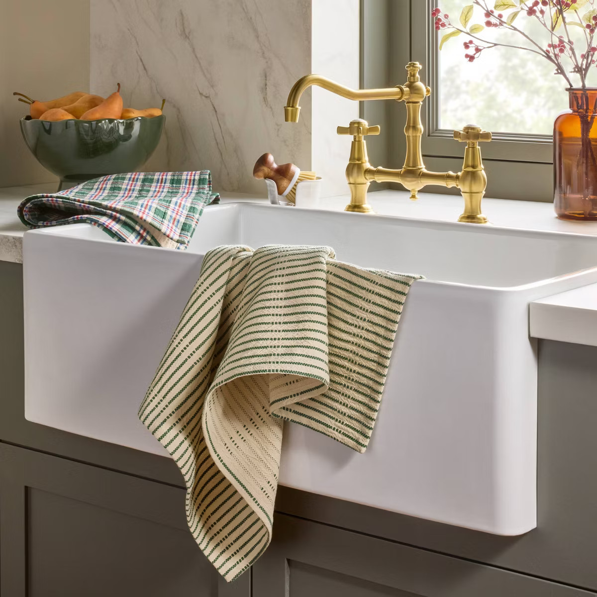 Set of 2 Kitchen Towels Green Striped/Green Gingham - Hearth & Hand™ with Magnolia | Target