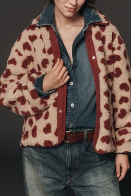 Maeve Heart-Print Sherpa Fleece Jacket | Anthropologie (US)