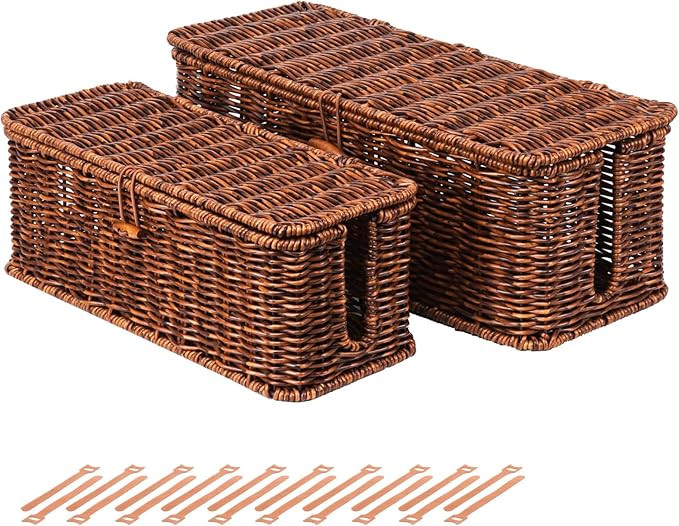 BROWNLILY Rattan Wire Storage Box, Handmade Cord Organizer for Desk Cord Hider Outlet Covers Baby... | Amazon (US)