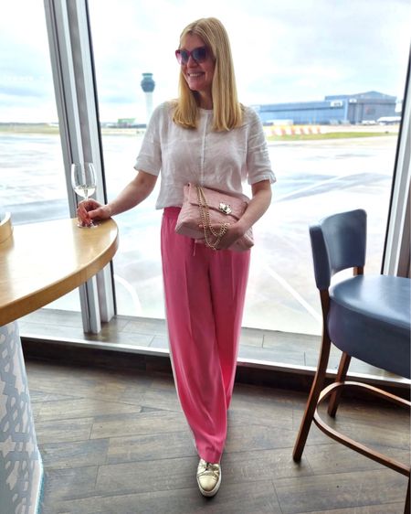 Travel outfit. Pink wide leg trousers. Stylish, comfortable outfit for a long haul flight  

#LTKunder50 #LTKeurope #LTKSeasonal