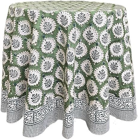 ATOSII Kari Green 100% Cotton Round Boho Fall Tablecloth, Handblock Floral Table Cloth Linen for ... | Amazon (US)