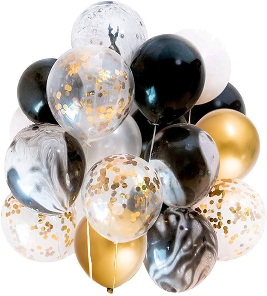 Mayen 50 Pcs 12 Inches Black Gold White Balloons Set, Black Marble Balloons, Gold Metallic Chrome... | Amazon (US)
