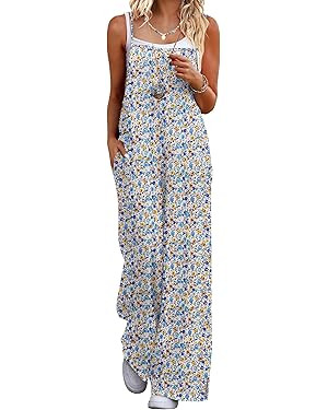 Ekouaer Womens Causal Sleeveless Jumpsuits Summer Boho Wide Leg Floral Rompers Overalls with Pock... | Amazon (US)
