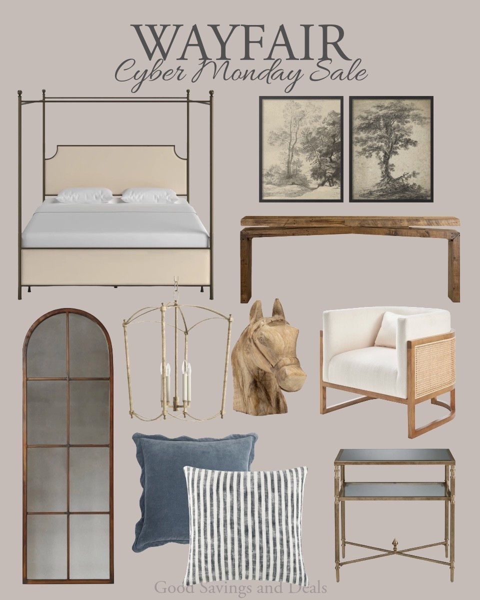 Wayfair Cyber Monday sale. Furniture and home decor up to 70% off. Canopy bed. Console table. Arched mirror. Wall art. Side table. Lights fixture.

#LTKSaleAlert #LTKCyberWeek #LTKHome