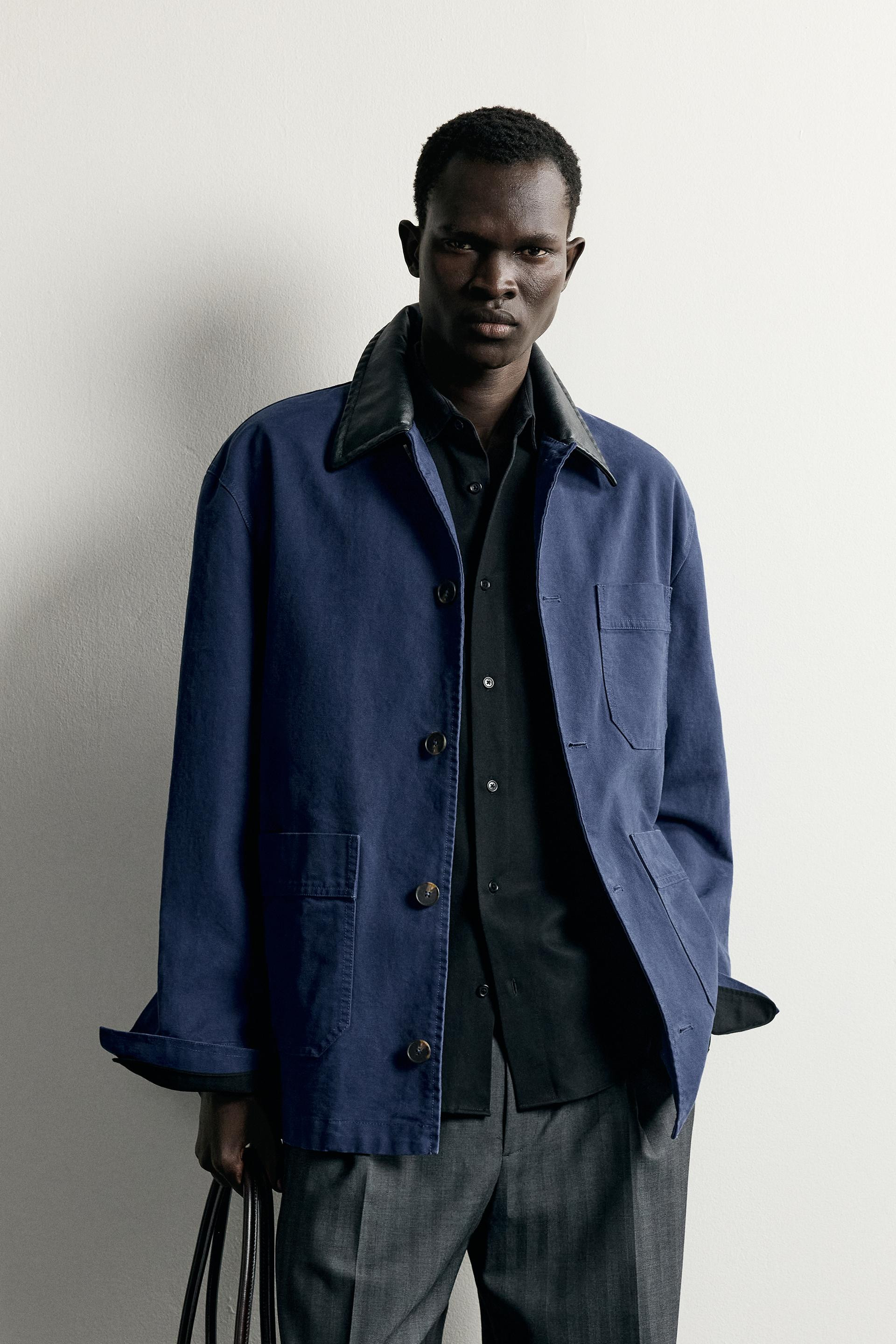 Zara - Contrast Collar Overshirt - Blue / Indigo - Xl - Man | Zara UK