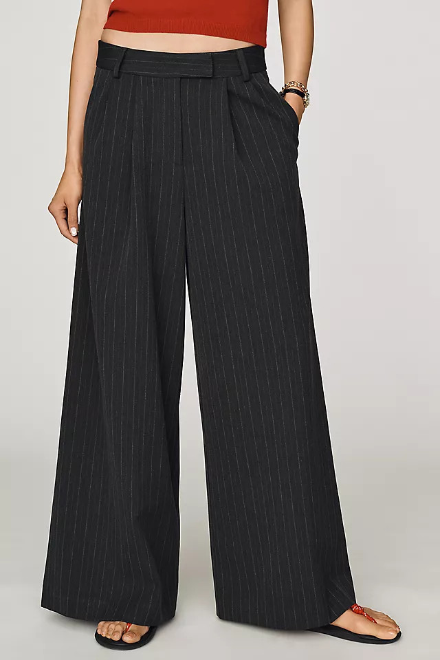 Pleated Pinstripe Trousers Pants | Anthropologie (US)