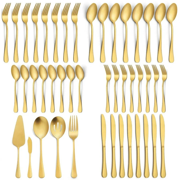 Vesteel 45 Pieces Gold Silverware Set with Serving Utensils, Stainless Steel Modern Flatware Cutl... | Walmart (US)