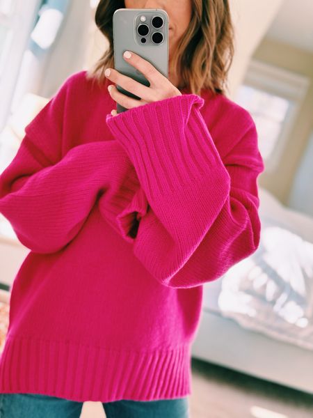 Hot pink sweater for Valentines Day outfit. Mine is Goop but sharing a bunch of options at different prices. 

#LTKstyletip #LTKSeasonal