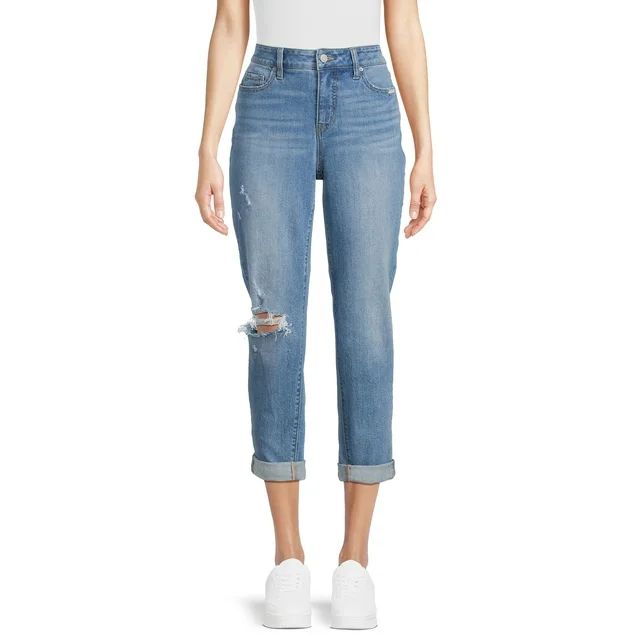 Time and Tru Women's High Rise Boyfriend Cuffed Crop Jeans, 26" Inseam , Sizes 2-20 - Walmart.com | Walmart (US)